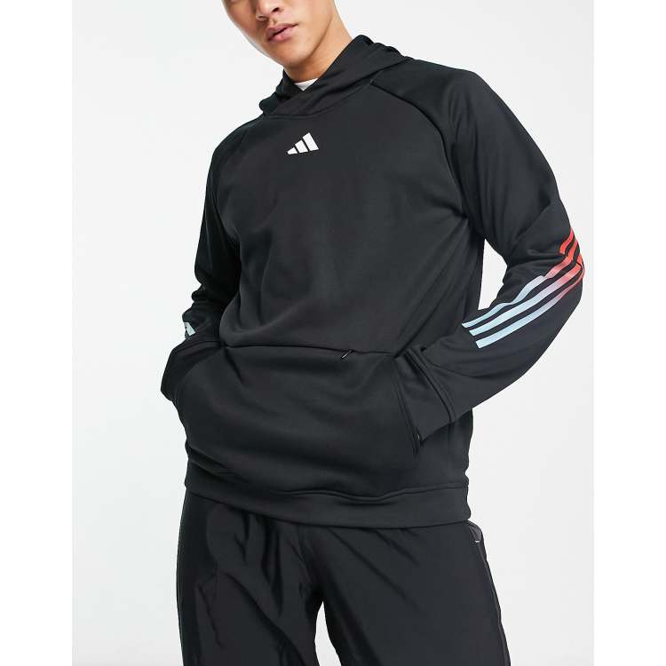 adidas Training Train Icons gradient 3 stripe hoodie in black