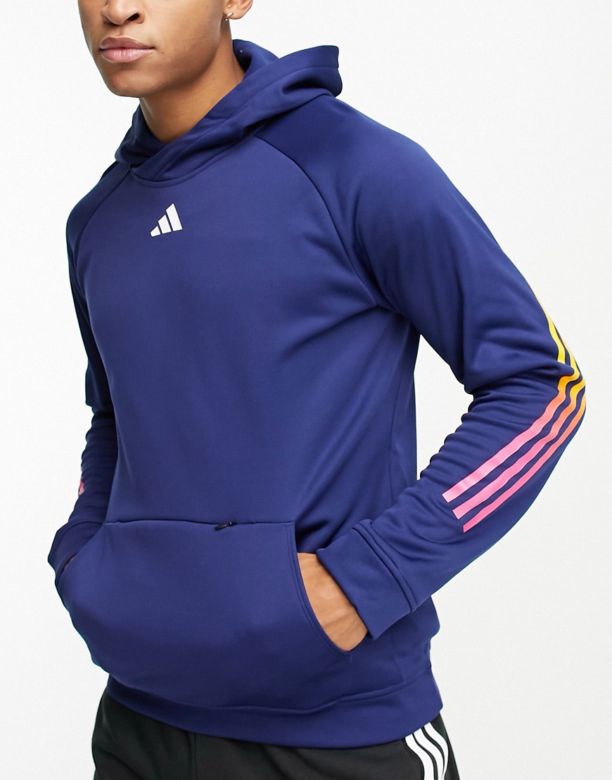 adidas Training Train icons gradient 3 stripe hoodie in navy