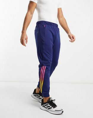 adidas Training Train icons gradient 3 stripe joggers in navy