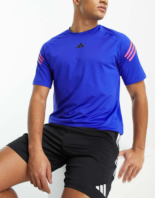 adidas Training Train Icons gradient 3 stripe t-shirt in blue