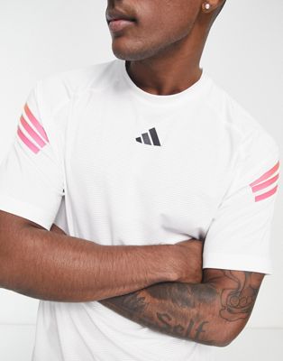 adidas Training Train Icons gradient 3 stripe t-shirt in white - ASOS Price Checker