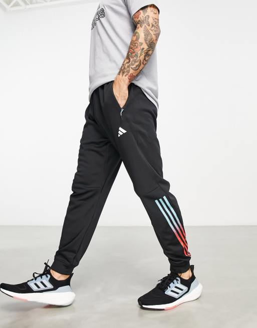 adidas Training Train Icons gradient 3 stripe trackies in black
