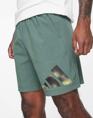 adidas Training Train Icons graphic 3 bar shorts in green