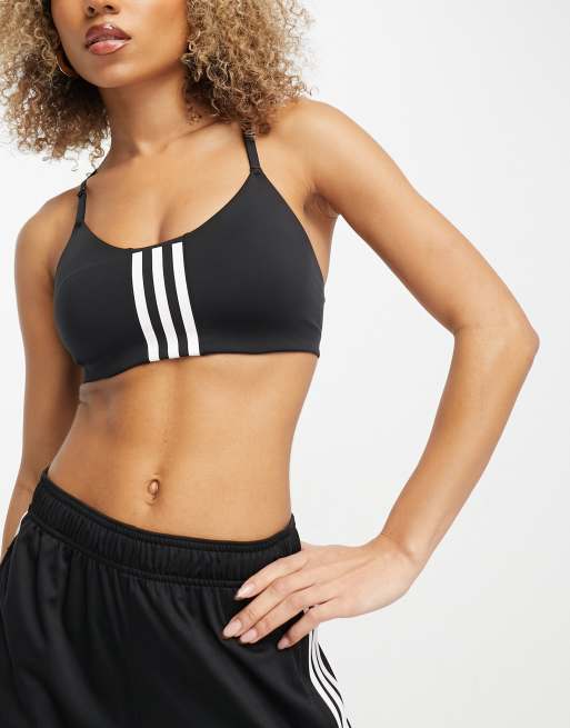 adidas Training Train icons low support 3 stripe sports bra in