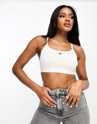adidas Training Train icons low support sports bra in white - ASOS Price Checker