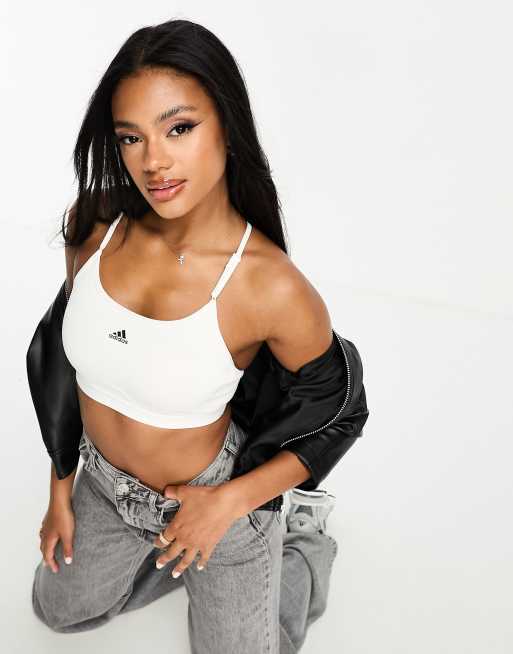 adidas Training Train icons low support sports bra in white