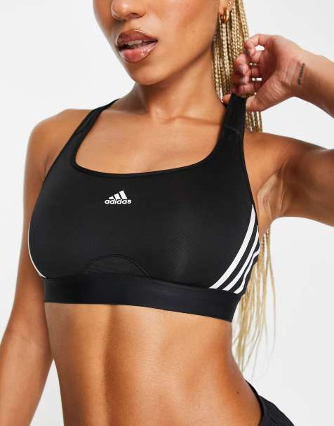 adidas Training Train icons medium support 3 stripe sports bra in black - view 1