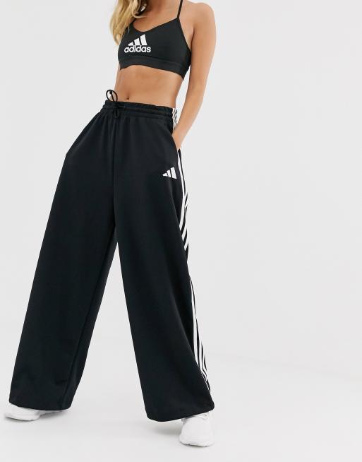 adidas Training wide leg joggers in black