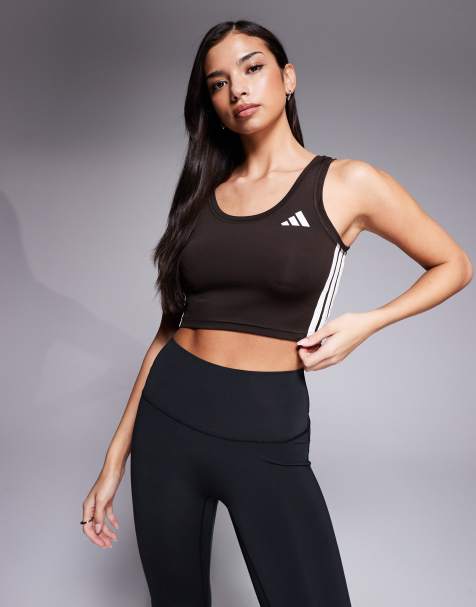 adidas Training – Workout Essentials – Brązowy top bez rękawów z 3 paskami - view 1