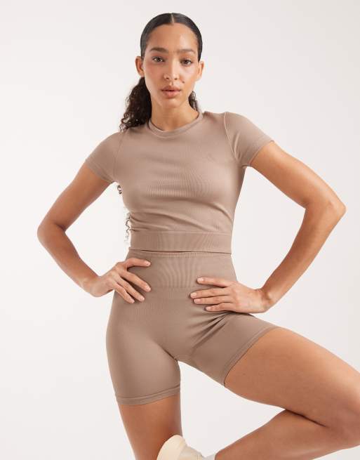 adidas Training Workout Essentials knit baby tee in chalky brown