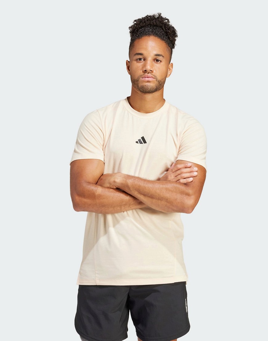 adidas Training workout t-shirt in beige-Pink
