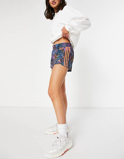 Women adidas Training woven 3 stripe shorts in print 