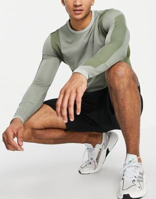 adidas Training Yoga seamless long sleeve in cream/green