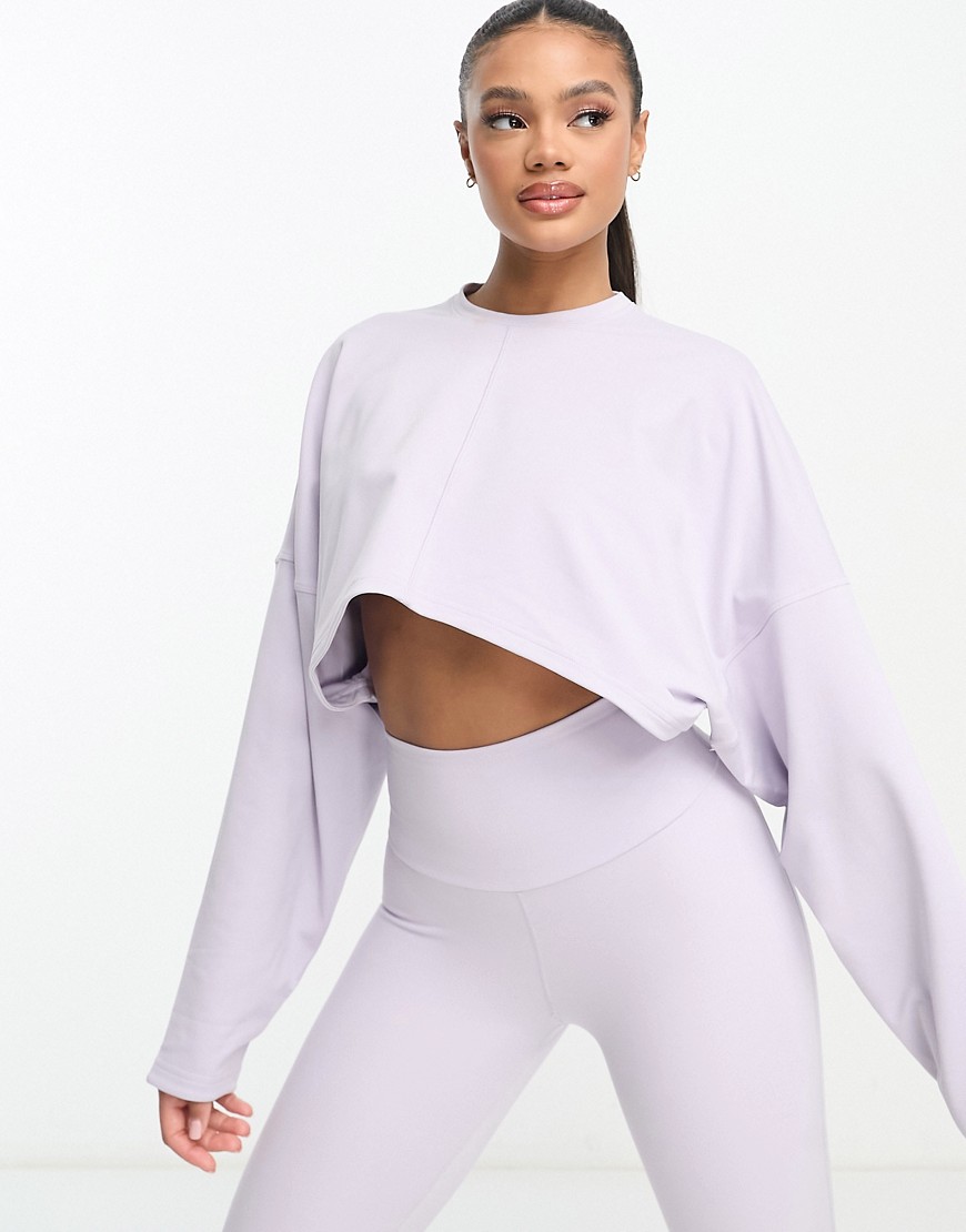 adidas Training Yoga studio cropped long sleeve top in lilac-Grey