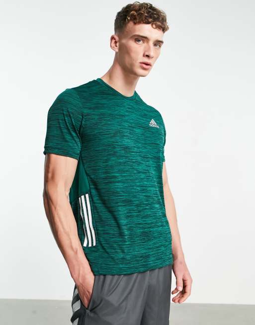 adidas Training – Zielony T-shirt z przejściami tonalnymi i 3 paskami