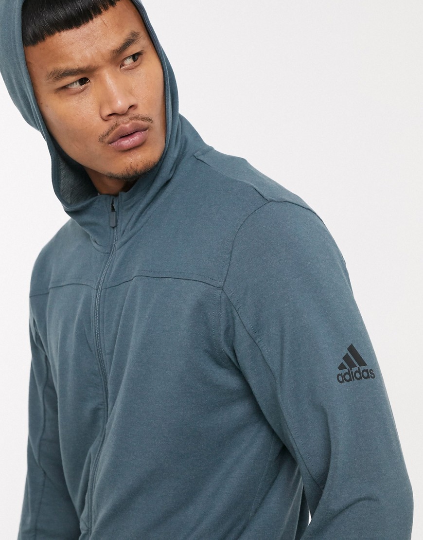 Adidas Training zip through hoodie in blue
