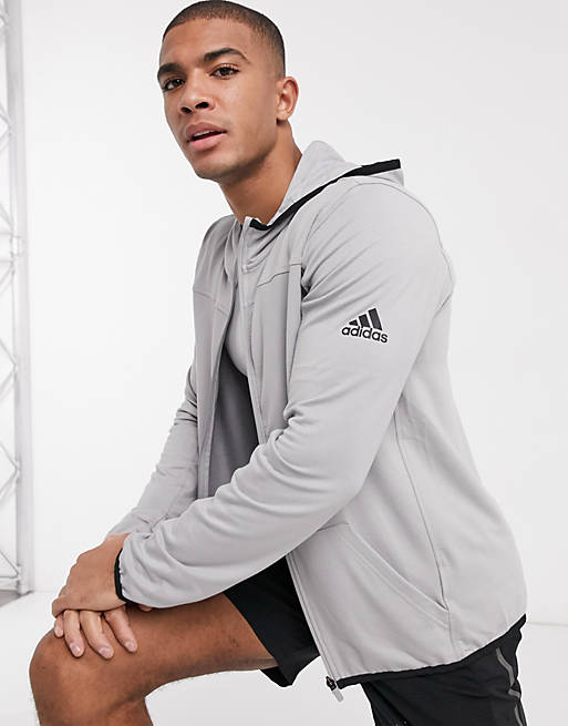 adidas Training zip through hoodie in grey | ASOS