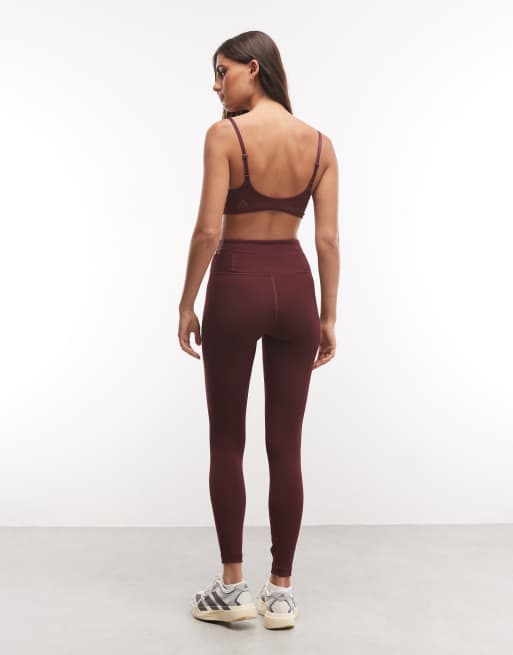 adidas Trainings-Leggings mit Rippstruktur in Burgunderrot, 3 von 5