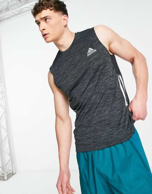 adidas – Träning – Hi-Vis – Svart linne med ränder