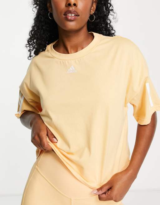 adidas – Träning – Hyperglam – Orange t-shirt med 3 ränder