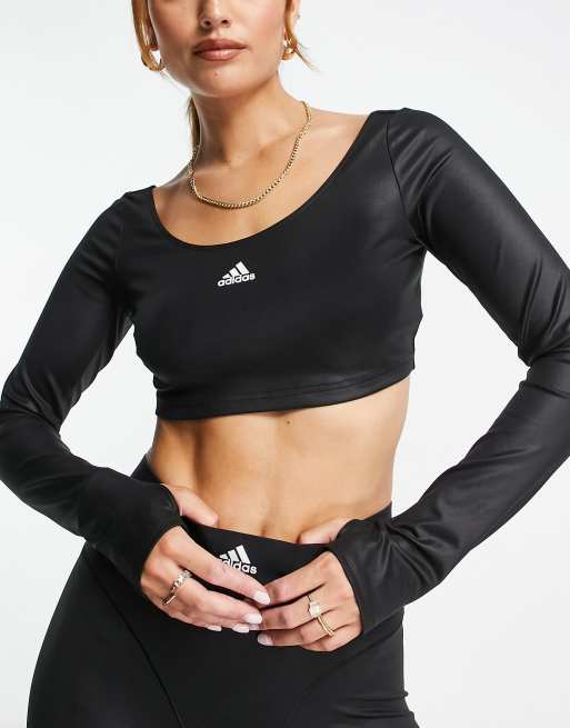 adidas – Träning –Hyperglam – Svart crop top med långa ärmar