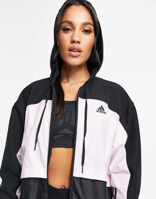adidas – Träning – Svart huvtröja med rosa blockfärg, 3 av 4