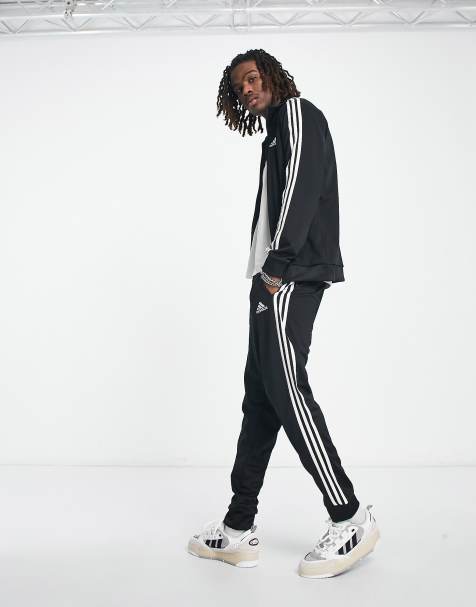 adidas – Träning – Svart träningsoverall med 3 ränder - view 1