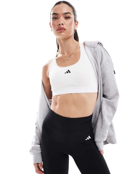 adidas – Träning – Train Essentials – Vit sportbehå med medelstöd - view 1