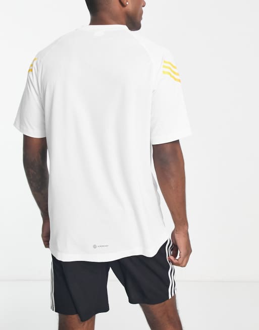 adidas – Träning – Train Icons – Blå t-shirt med 3 gradtonade ränder, 4 av 4
