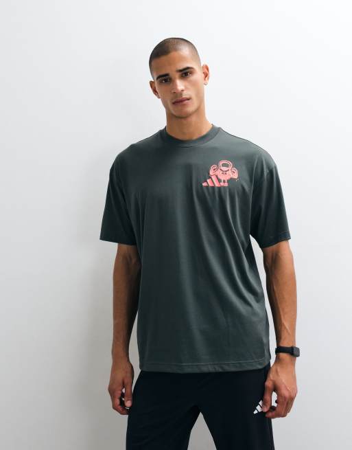adidas tränings-t-shirt med ryggtryck i mörkgrå, 2 av 5
