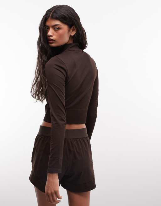 adidas träningsjacka i stickat i brunt, 4 av 4