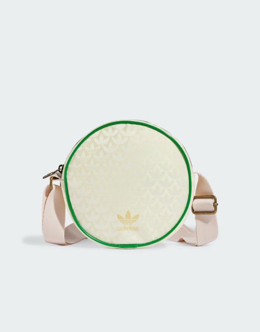 adidas trefoil monogram jacquard round bag in white