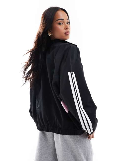 adidas – Trio Cut – Trainingsjacke mit 3 Streifen und Farbblockdesign in Schwarz/True Pink/Weiß, 4 von 4