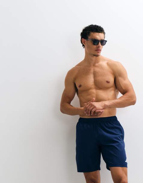 adidas trænings-essentials swimshorts med 3 striber i blå - view 1