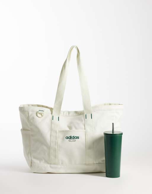 adidas trænings-tote bag i hørcreme og grøn, 2 af 4