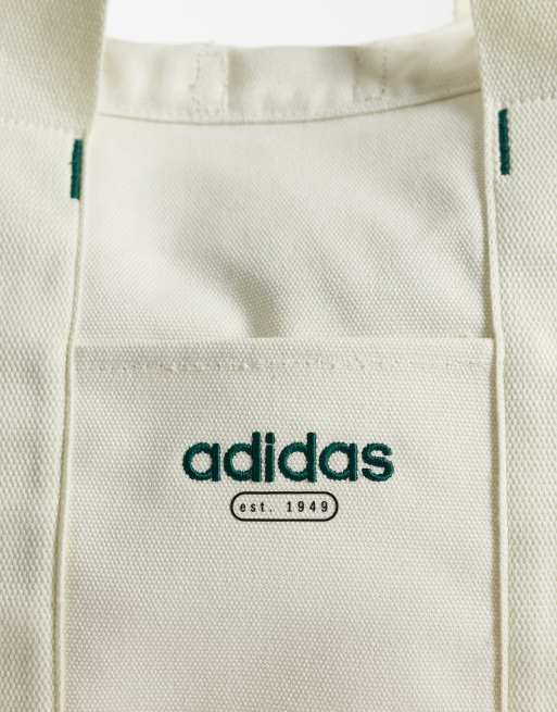 adidas trænings-tote bag i hørcreme og grøn, 3 af 4