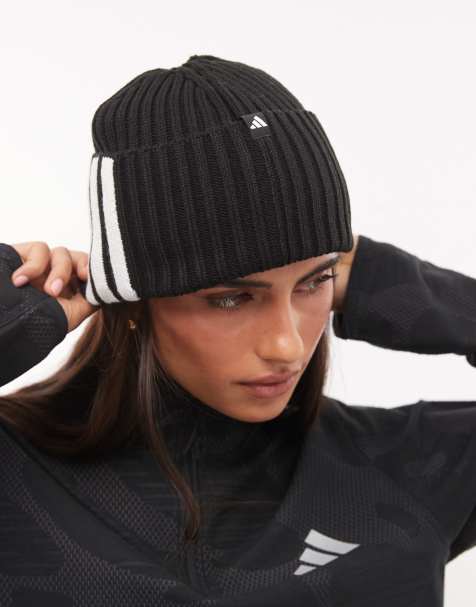 adidas træningshue i strik med 3 striber i sort - view 1