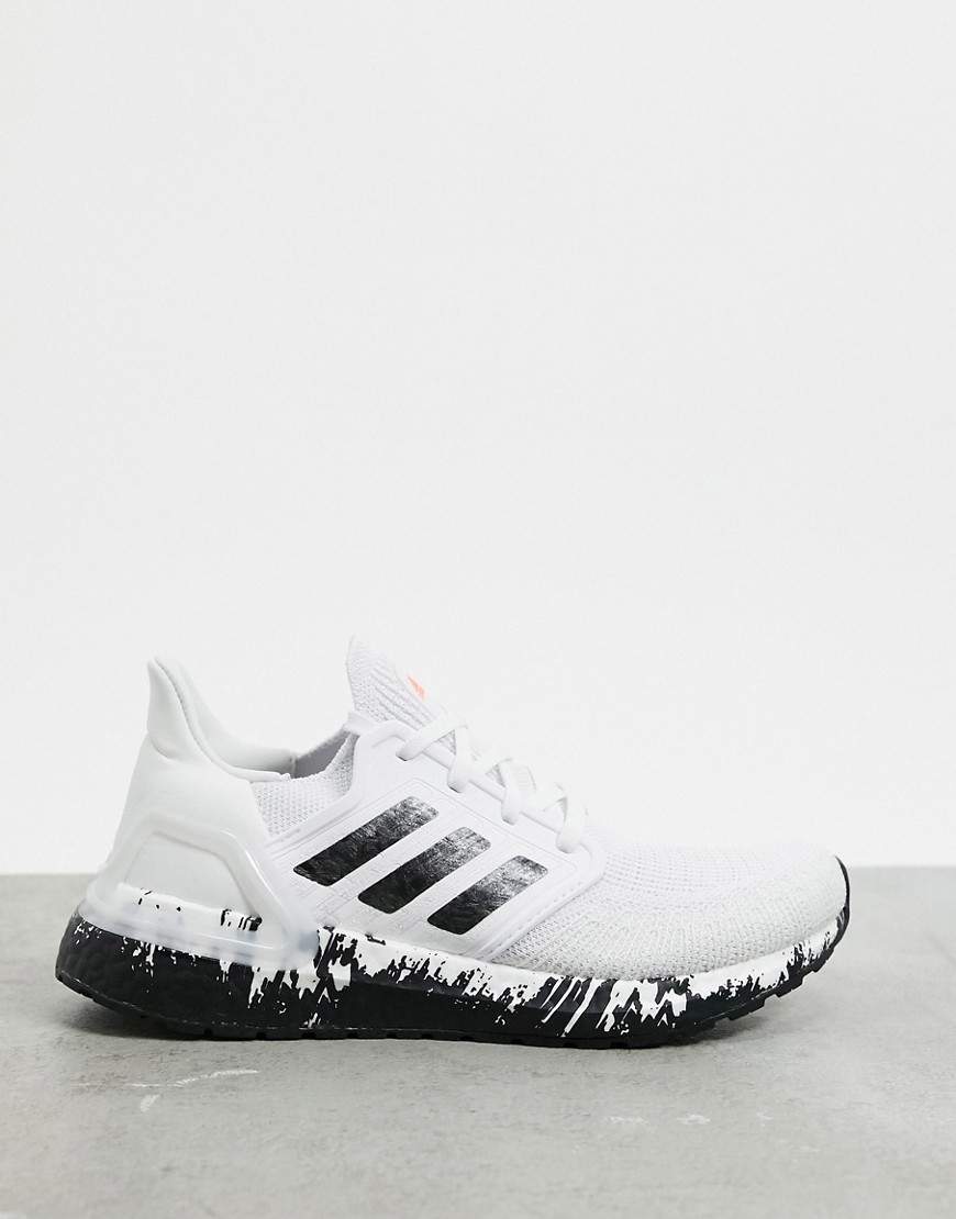adidas - Ultraboost 20 - Sneakers in wit, zwart en koraalrood
