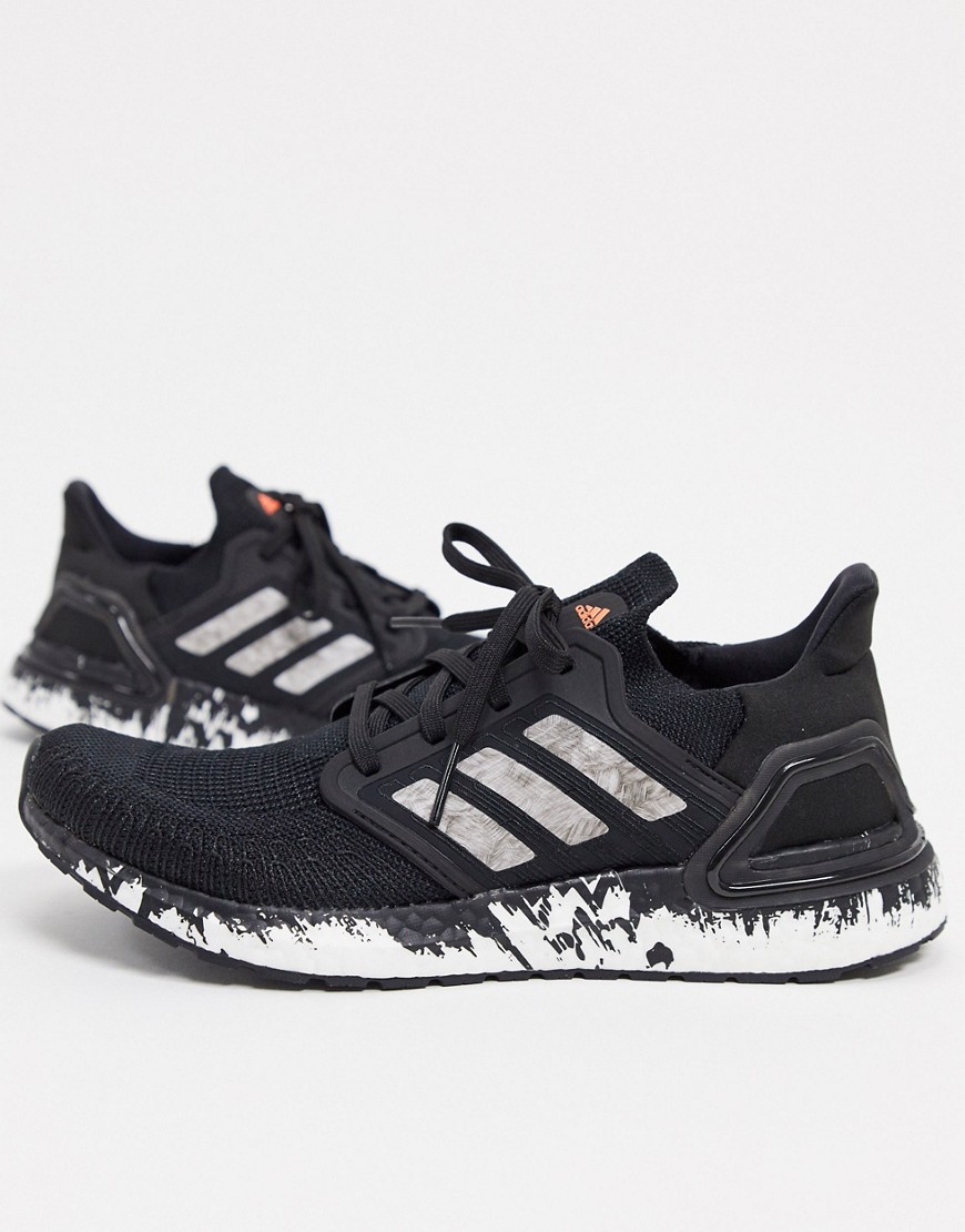 Adidas Ultraboost 20 trainers in black white & signal coral