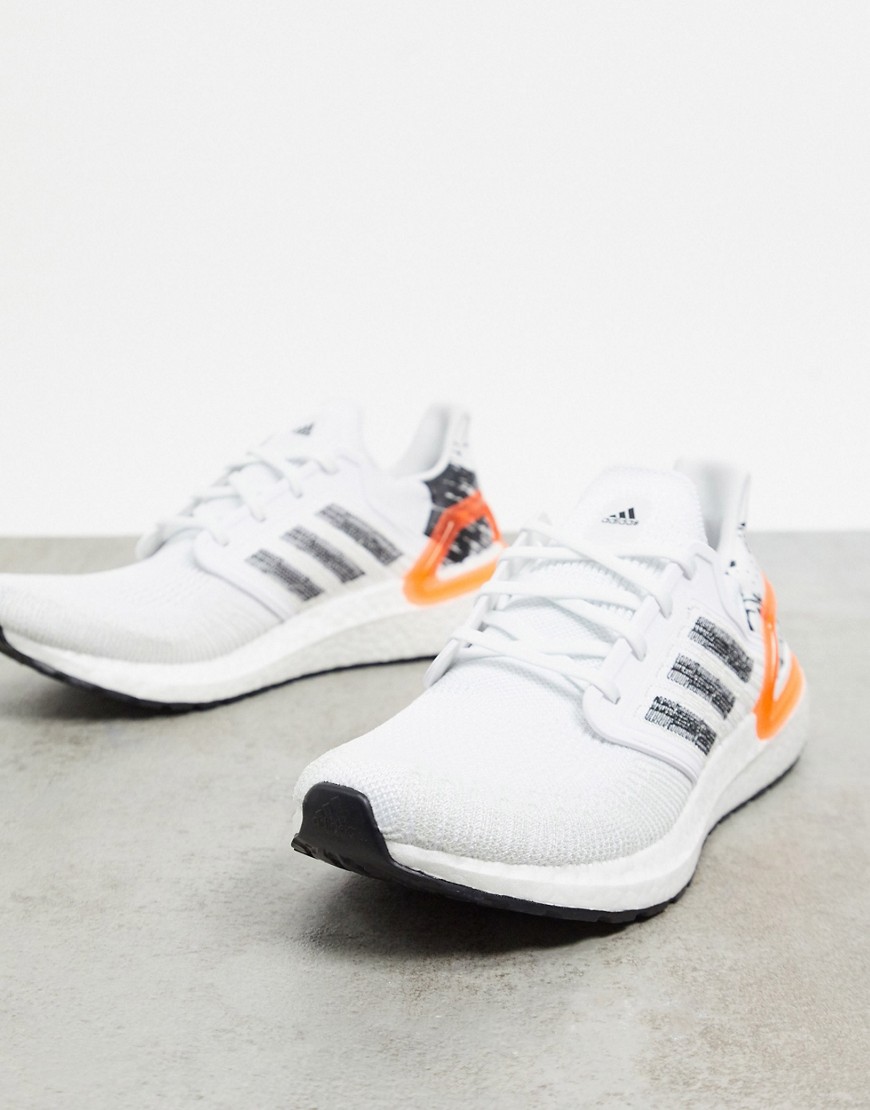 Adidas Ultraboost 20 trainers in white black & signal coral