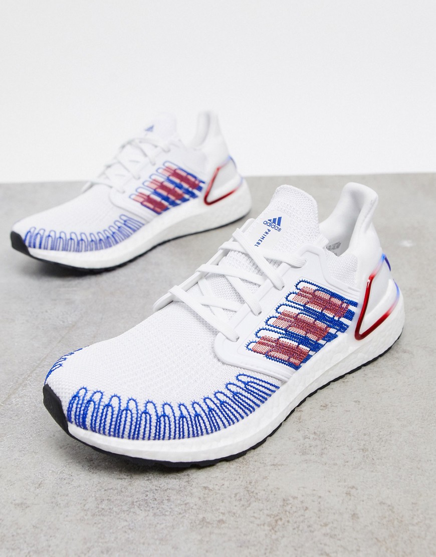 Adidas ultraboost 20 trainers in white with stitch detail