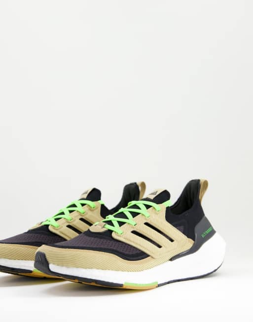 adidas Ultraboost 21 sneakers with green detail in beige and black