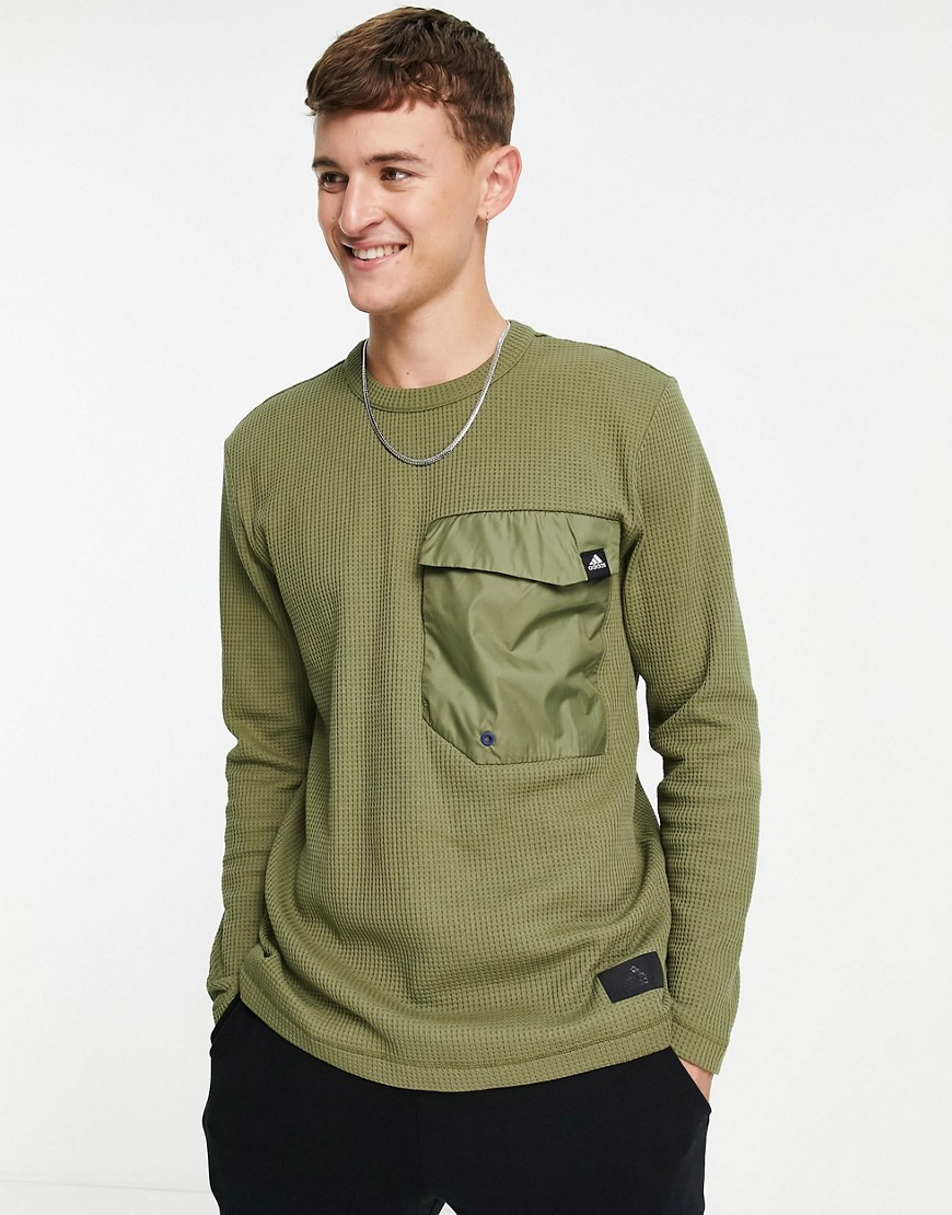 Adidas utility long sleeve top with pocket detail in khaki-Green