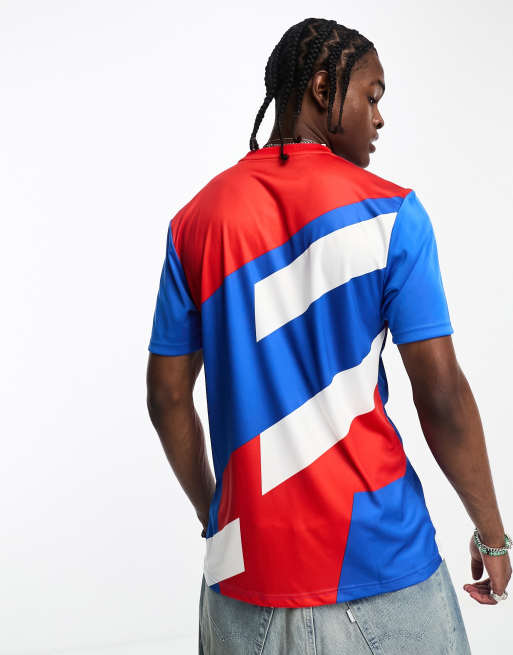 Adidas red white shop and blue shirt