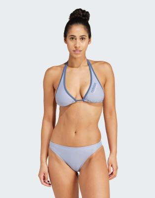 adidas - Wattierter Sport-Bikini in Silber-Violett/Rosa-Spark mit Neckholder-Lila