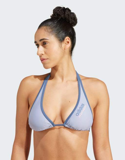 adidas – Wattierter Sport-Bikini in Silber-Violett/Rosa-Spark mit