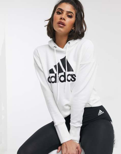 adidas – Weißer Kapuzenpullover mit großem Logo