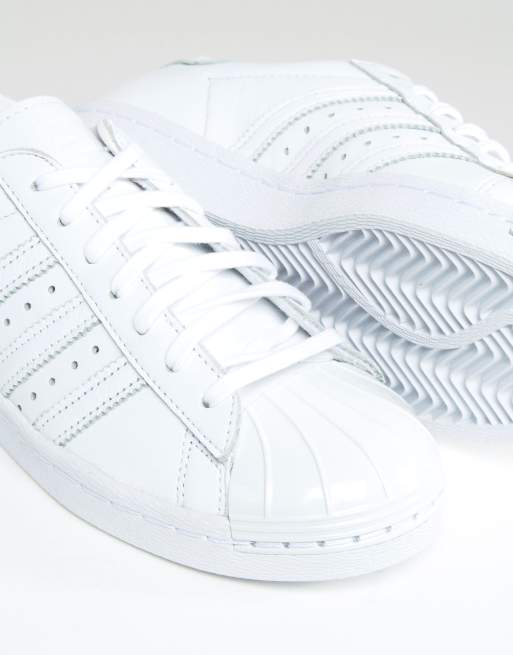 Adidas superstar white metal toe sale