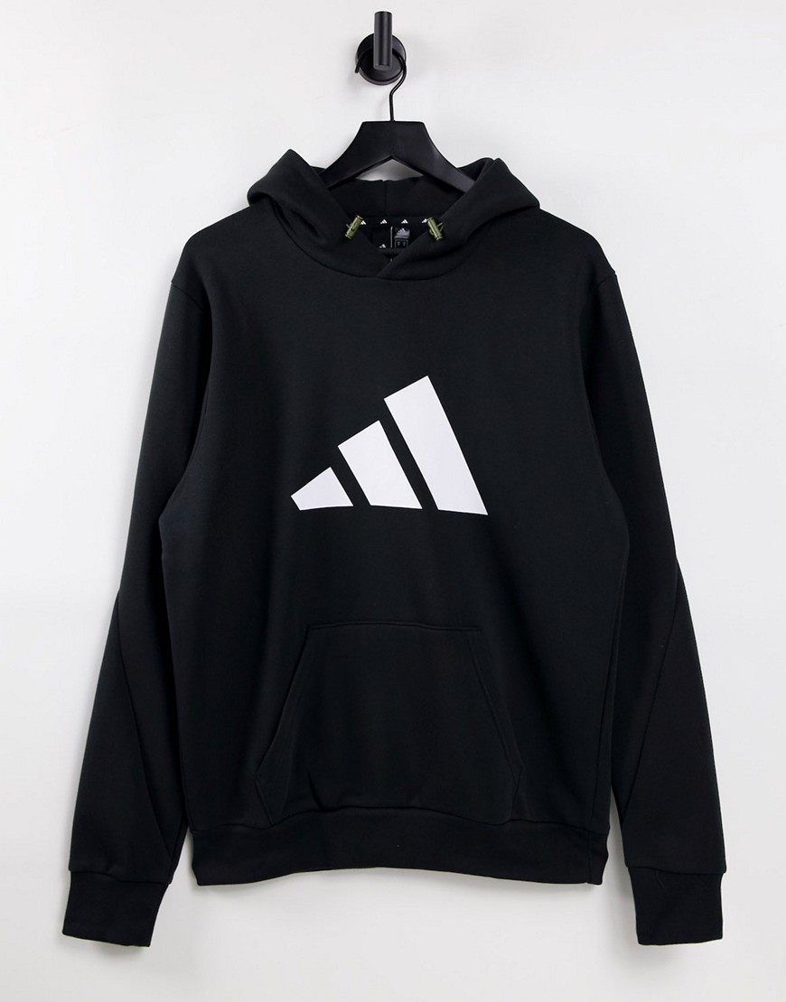 Adidas winterized hoodie with large logo in black