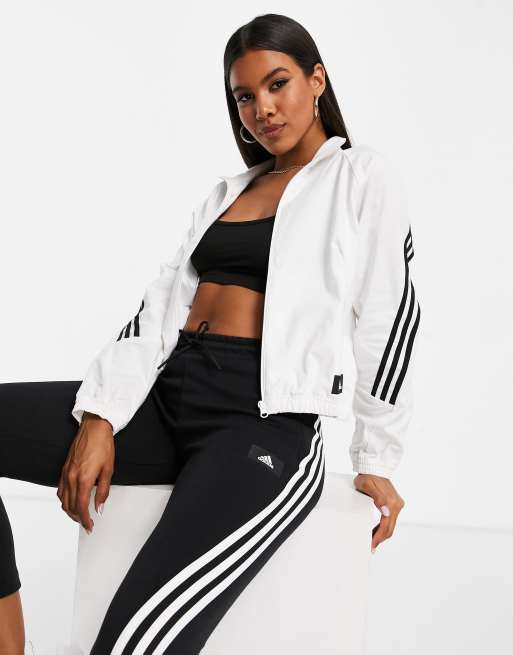 adidas woven jacket with three stripes in white